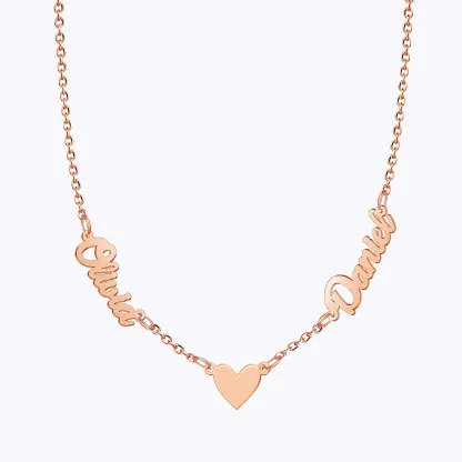 Custom Double Names with Heart Charm Necklace