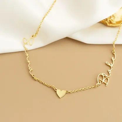 Custom Double Names with Heart Charm Necklace