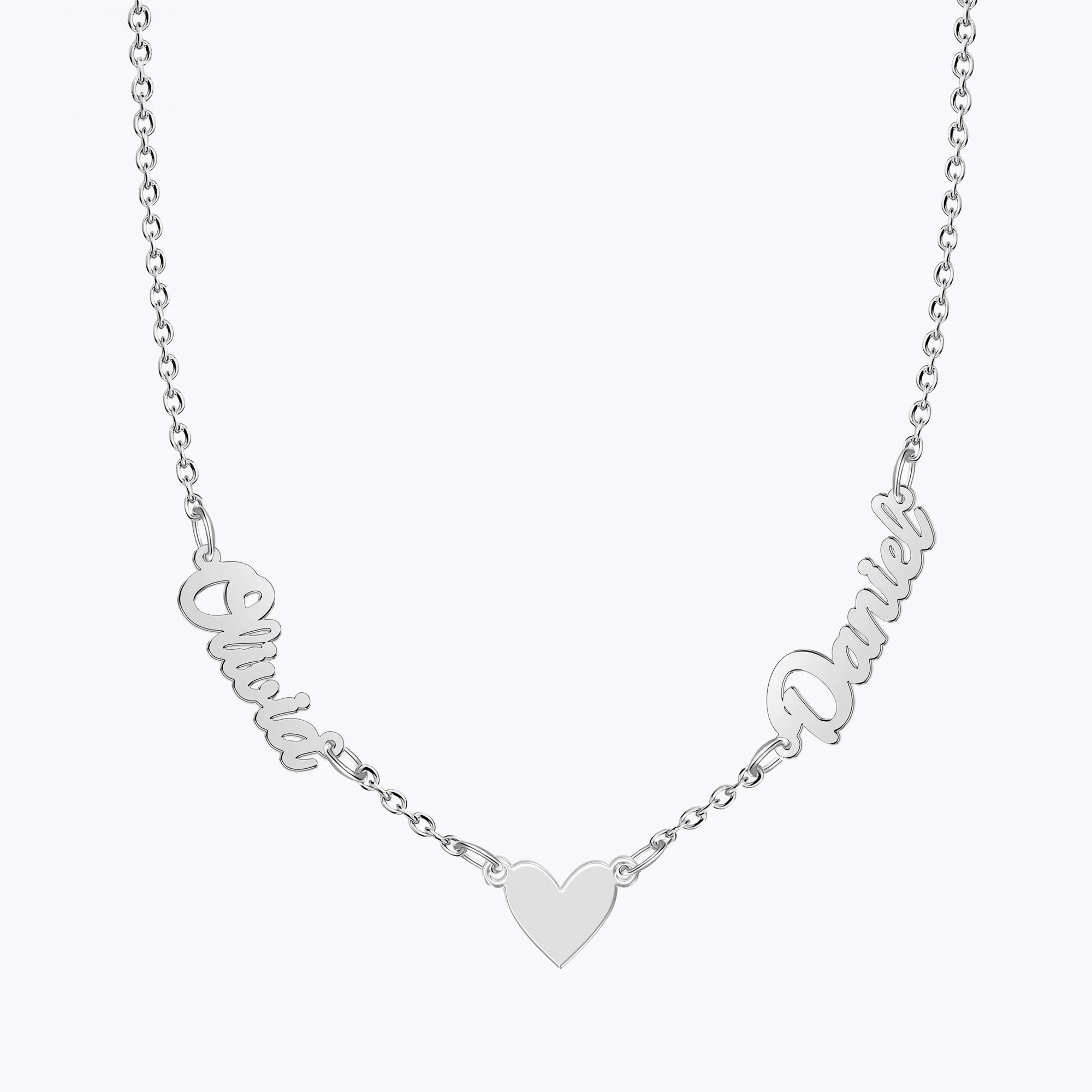 Custom Double Names with Heart Charm Necklace