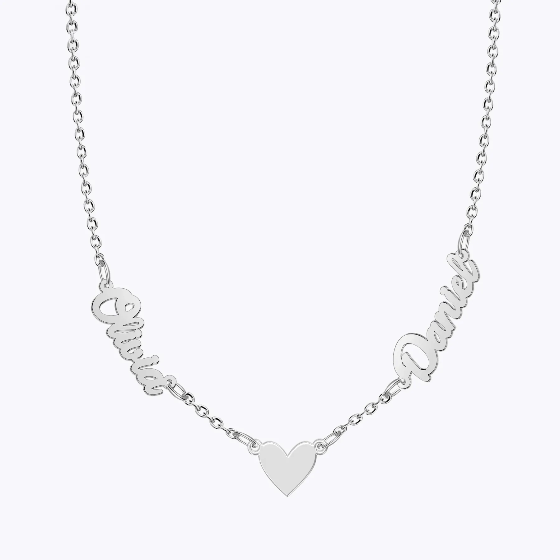 Custom Double Names with Heart Charm Necklace