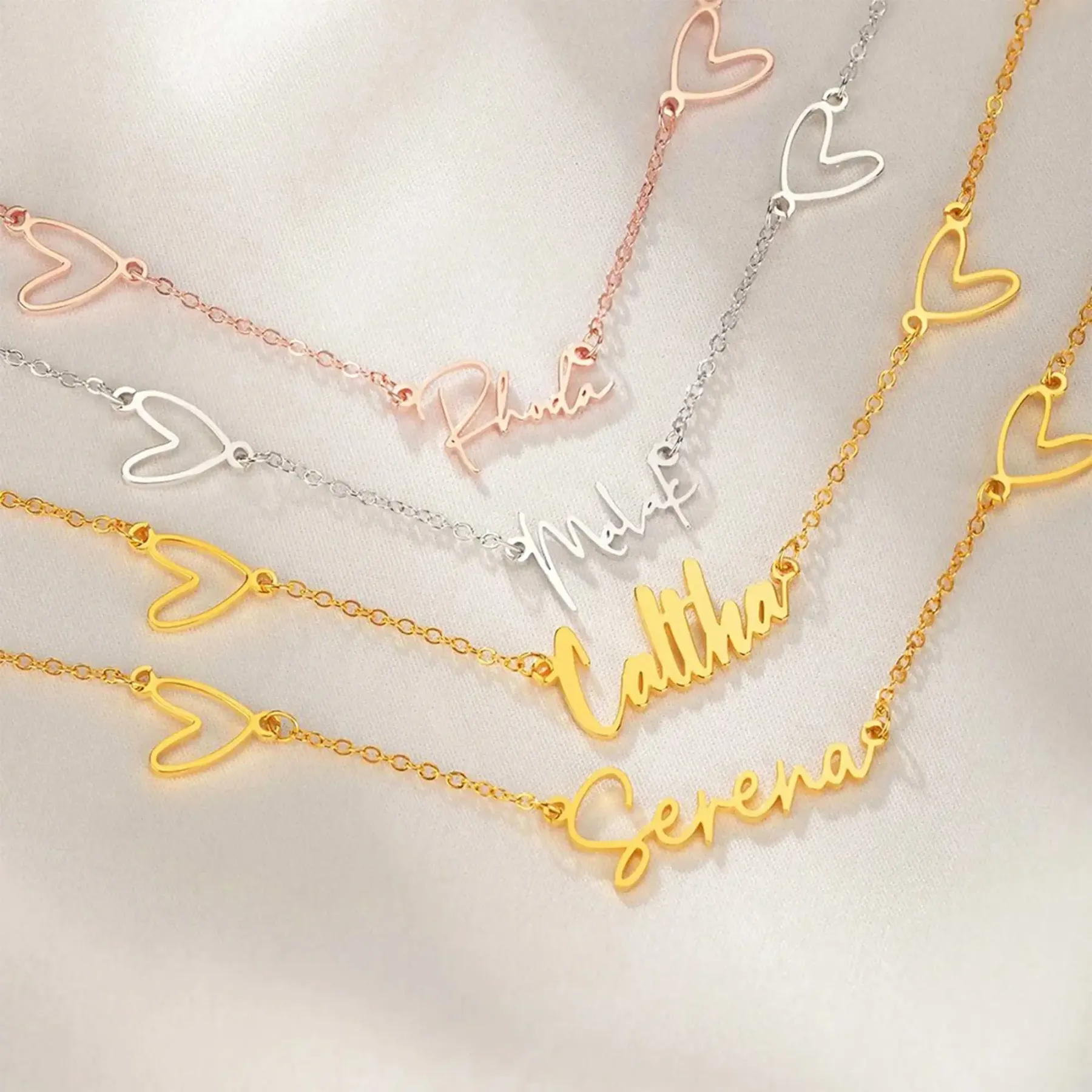 Custom Multiple Hearts Name Necklace