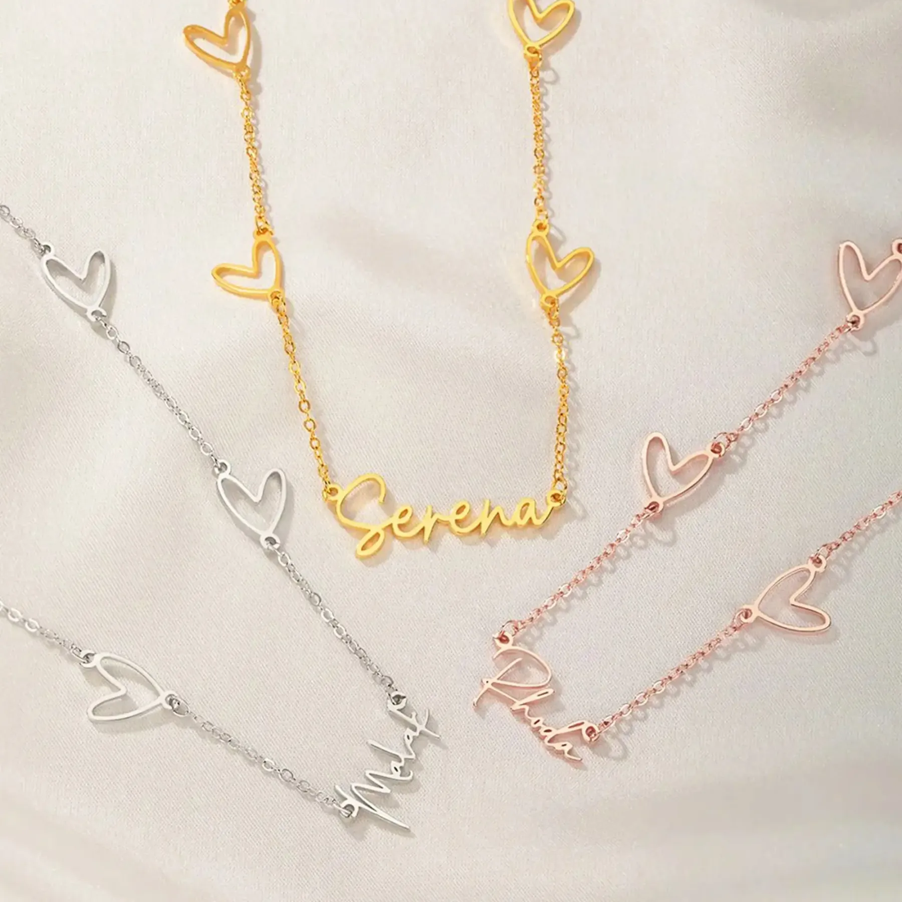 Custom Multiple Hearts Name Necklace