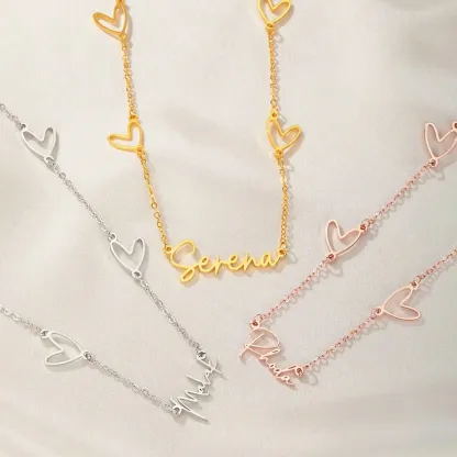 Custom Multiple Hearts Name Necklace