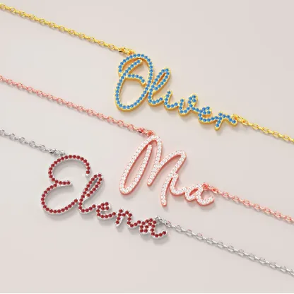 Custom Pavé Birthstone Name Necklace