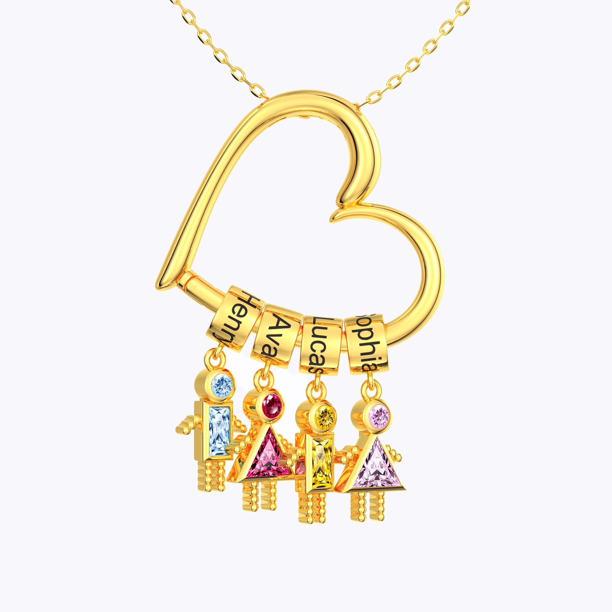 Custom Birthstone Boys Girls Kids Charms Heart Shaped Pendant Necklace