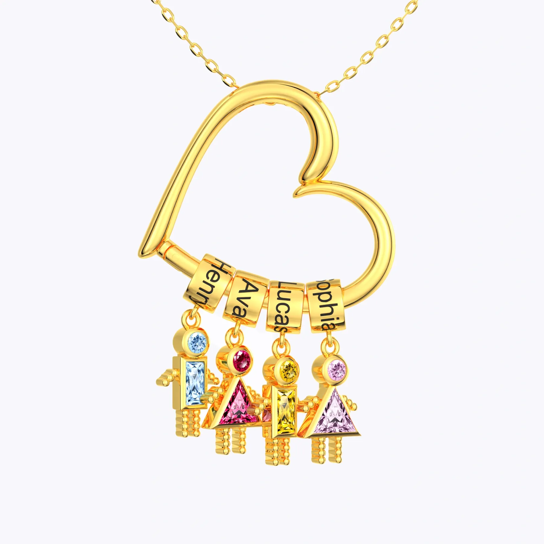 Custom Birthstone Boys Girls Kids Charms Heart Shaped Pendant Necklace