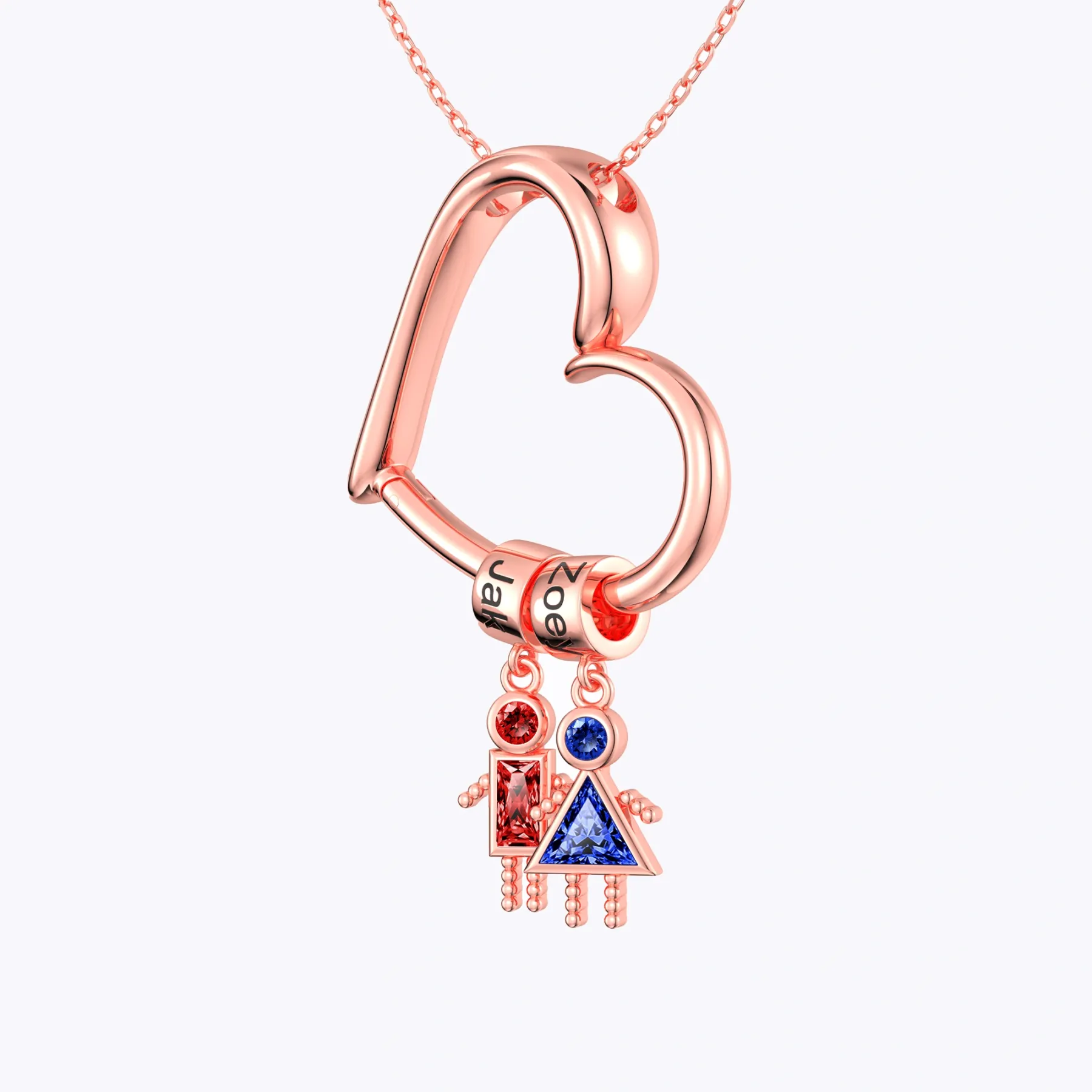 Custom Birthstone Boys Girls Kids Charms Heart Shaped Pendant Necklace