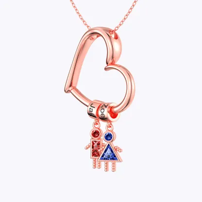 Custom Birthstone Boys Girls Kids Charms Heart Shaped Pendant Necklace