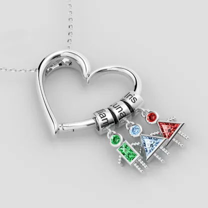 Custom Birthstone Boys Girls Kids Charms Heart Shaped Pendant Necklace