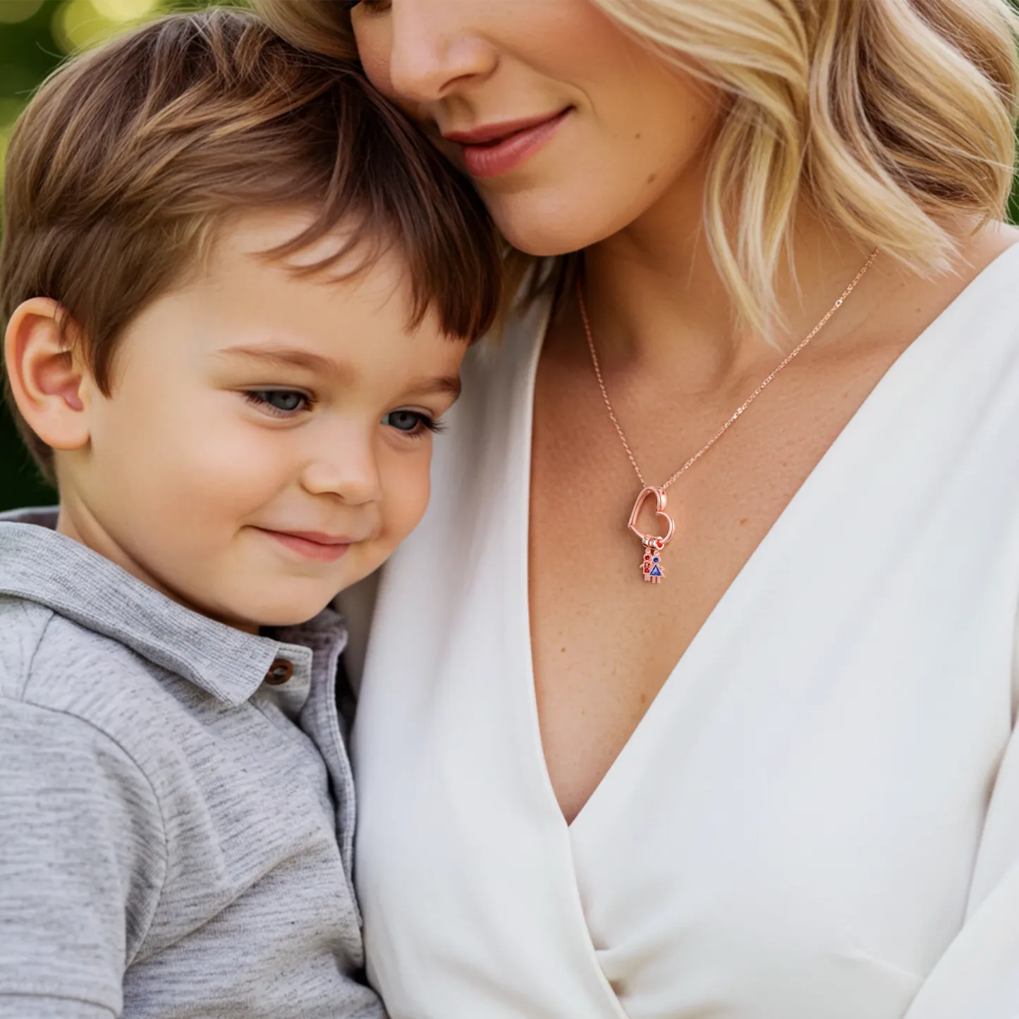 Custom Birthstone Boys Girls Kids Charms Heart Shaped Pendant Necklace