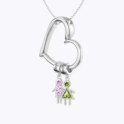 Custom Birthstone Boys Girls Kids Charms Heart Shaped Pendant Necklace