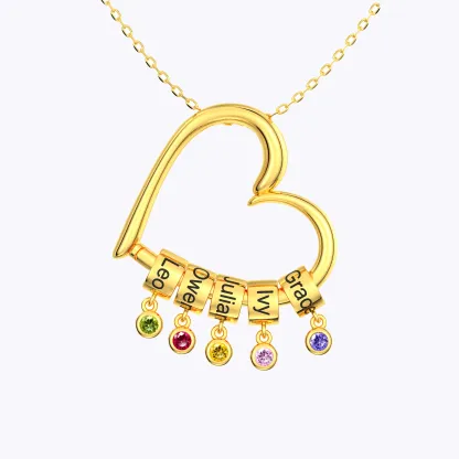 Custom Birthstone Charms with Name Heart Shaped Pendant Necklace