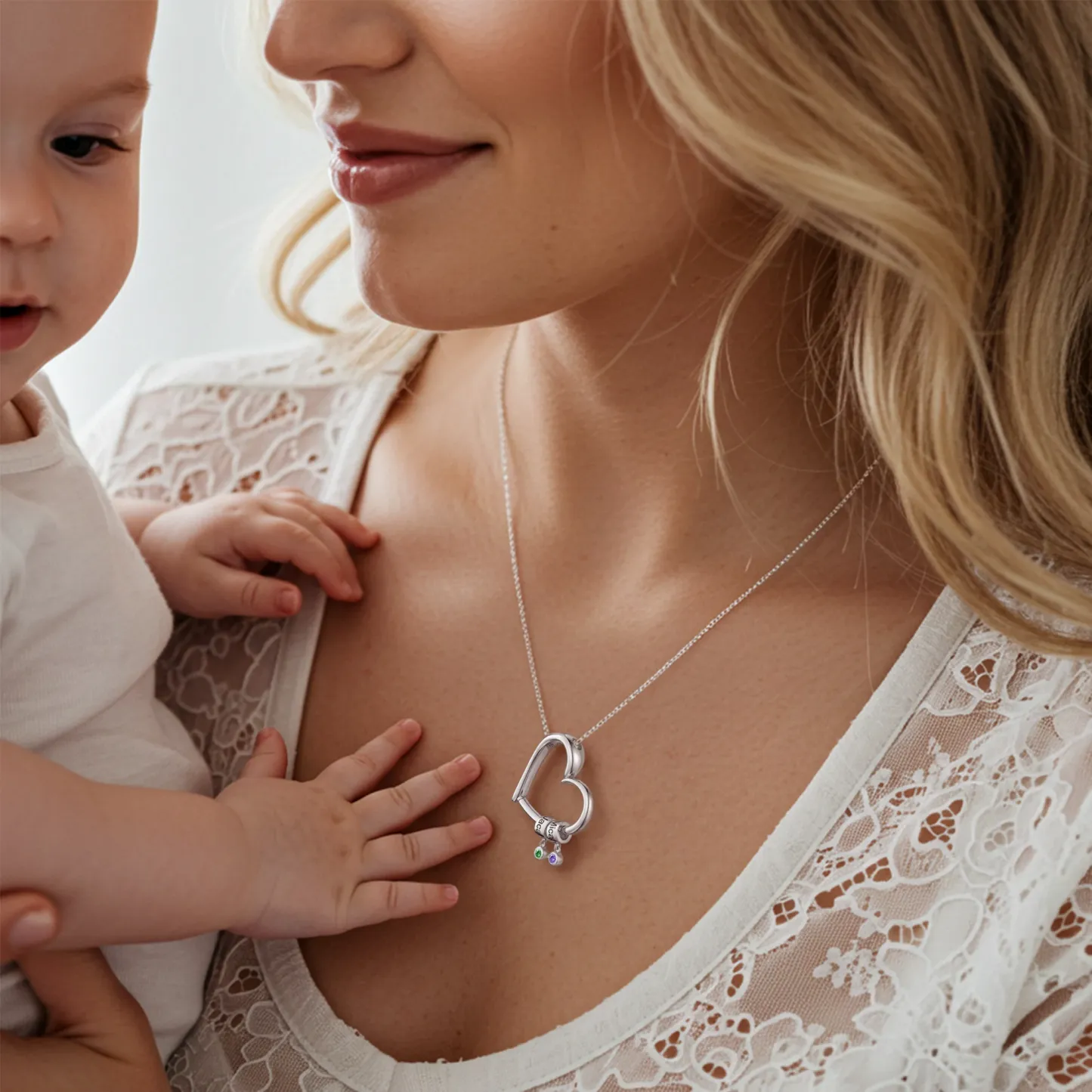 Custom Name Birthstone Charms Heart Shaped Pendant Necklace