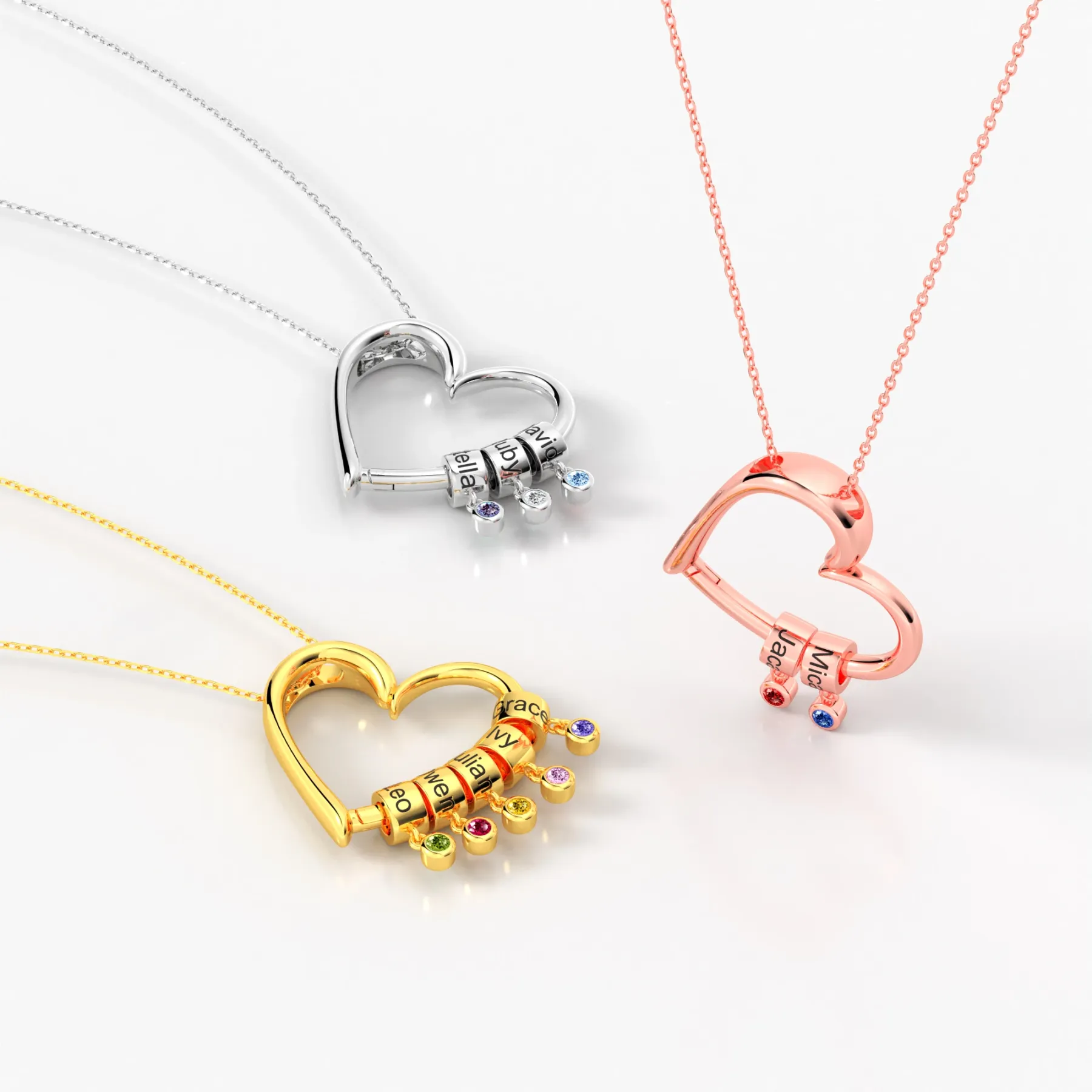 Custom Birthstone Charms with Name Heart Shaped Pendant Necklace
