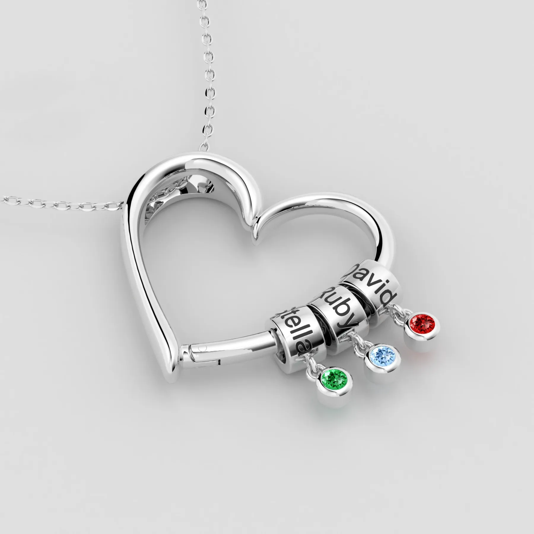 Custom Birthstone Charms with Name Heart Shaped Pendant Necklace