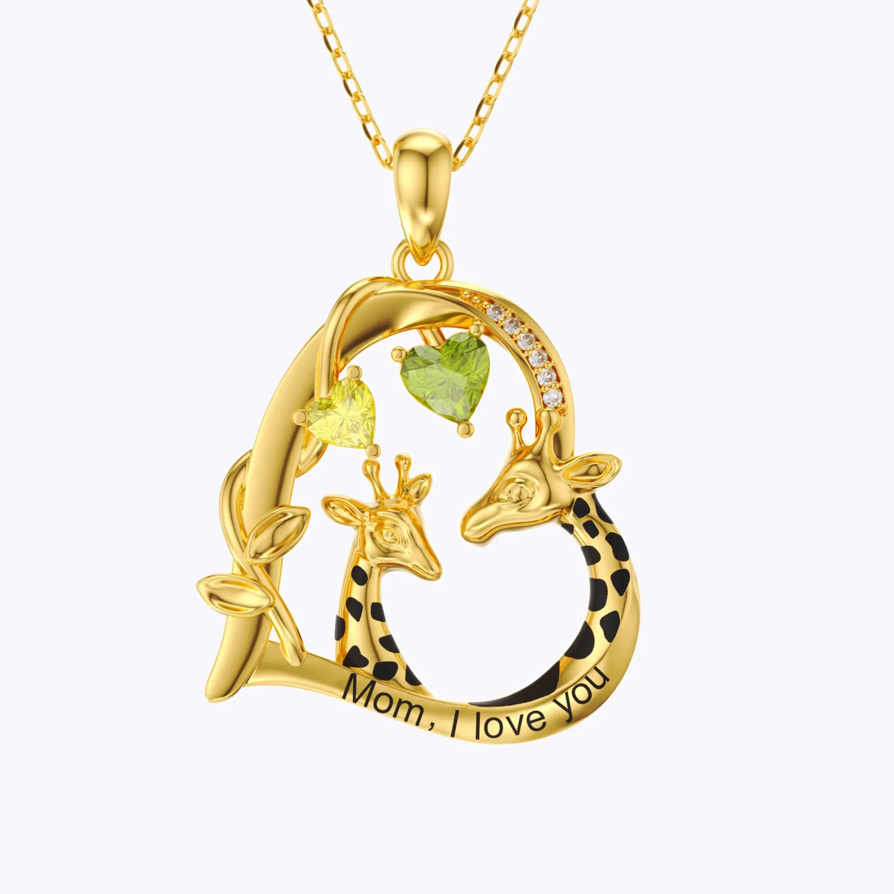 Custom Mom and Child Giraffe Heart Birthstone Giraffe Necklace