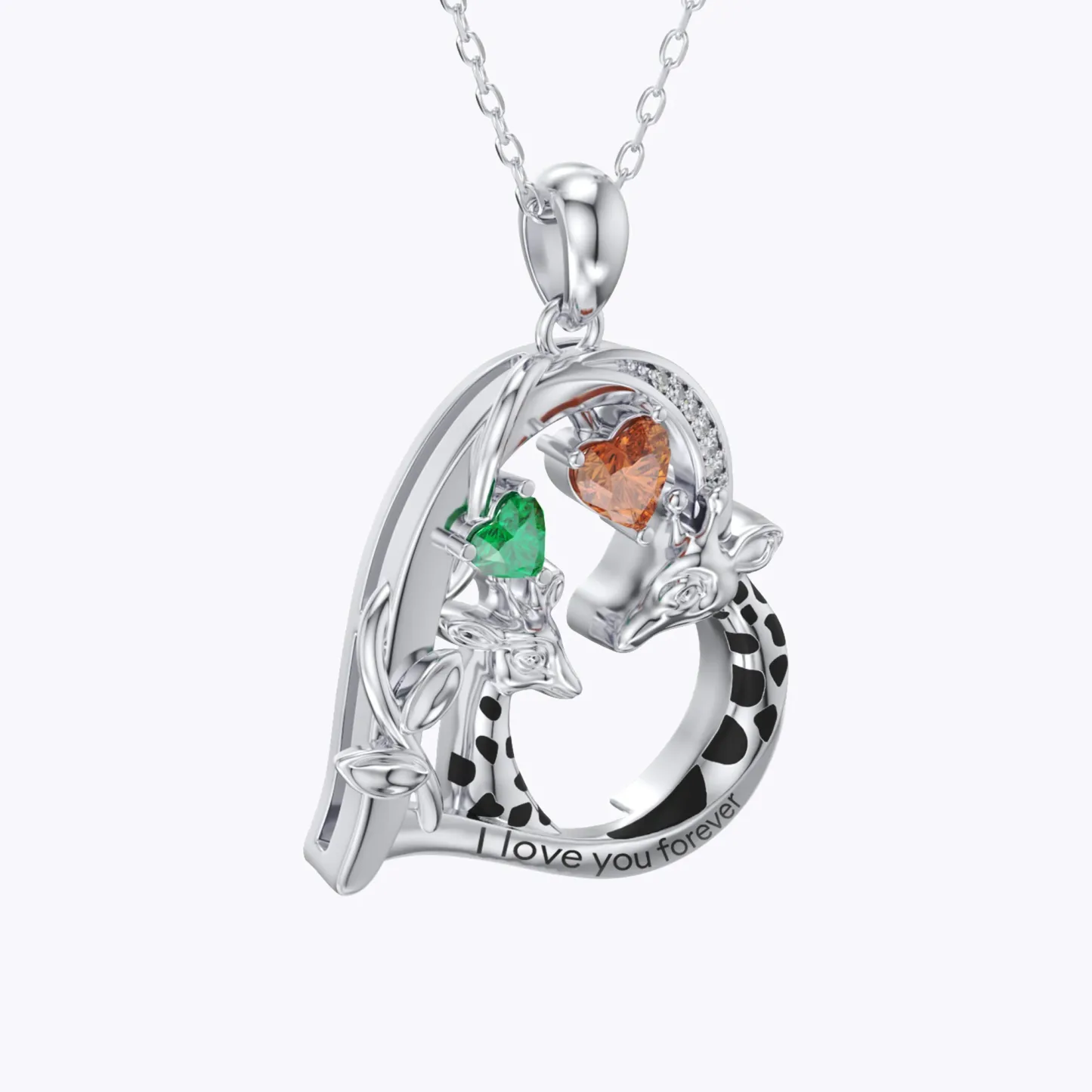 Custom Mom and Child Giraffe Heart Birthstone Giraffe Necklace