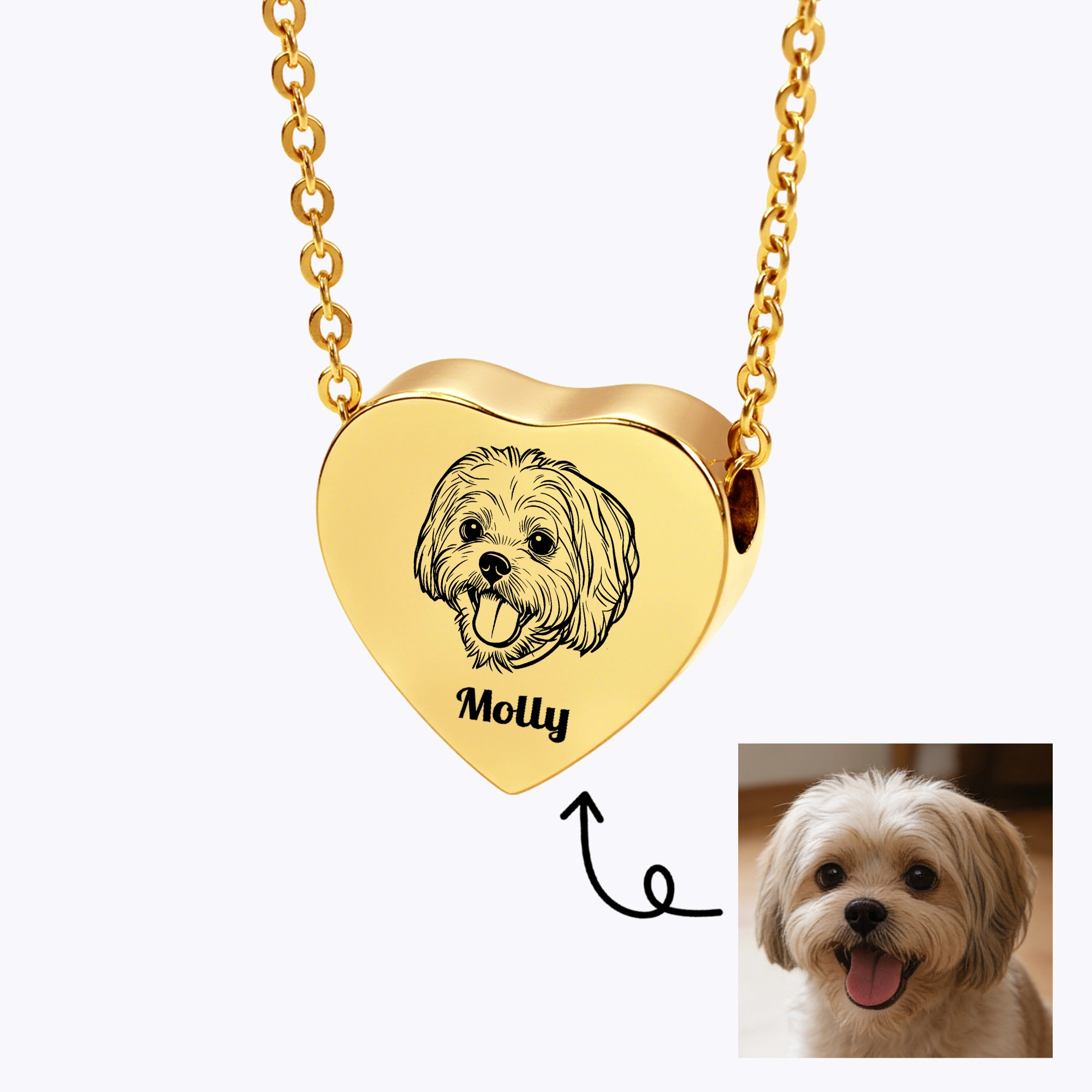 Custom Pet Portrait Heart Cremation Urn Necklace for Ashes Cremation
