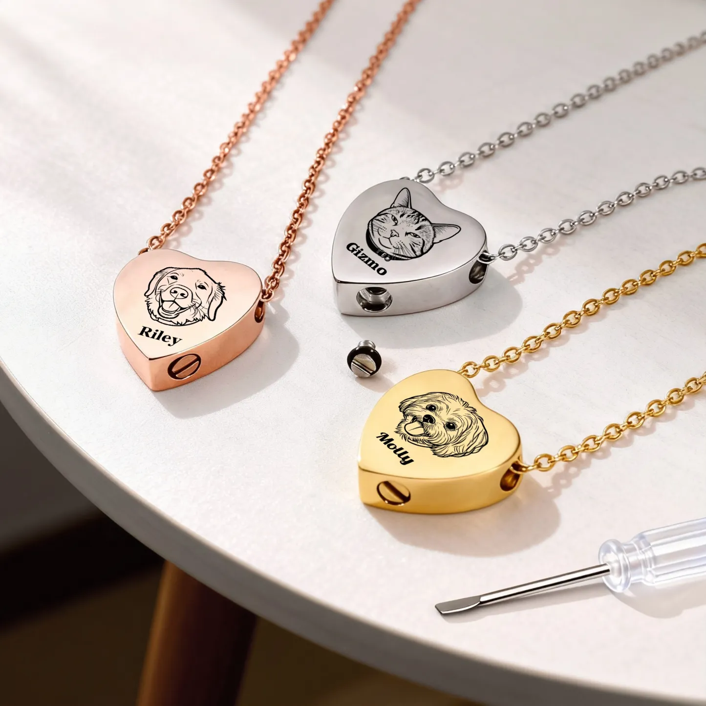 Custom Pet Portrait Heart Cremation Urn Necklace for Ashes Cremation