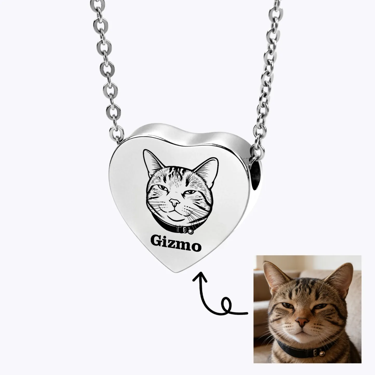 Custom Pet Portrait Heart Cremation Urn Necklace for Ashes Cremation