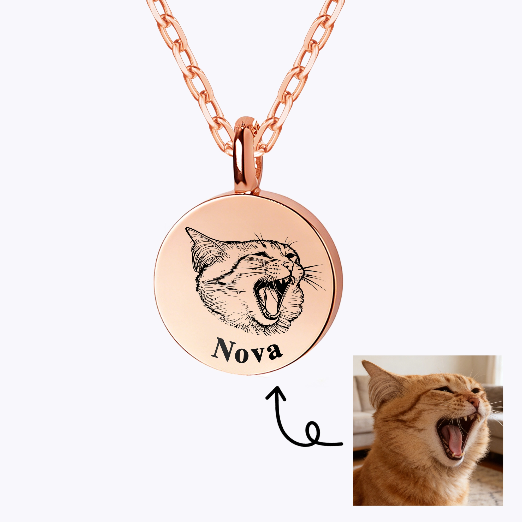Custom Pet Portrait Round Cremation Urn Necklace for Ashes Cremation