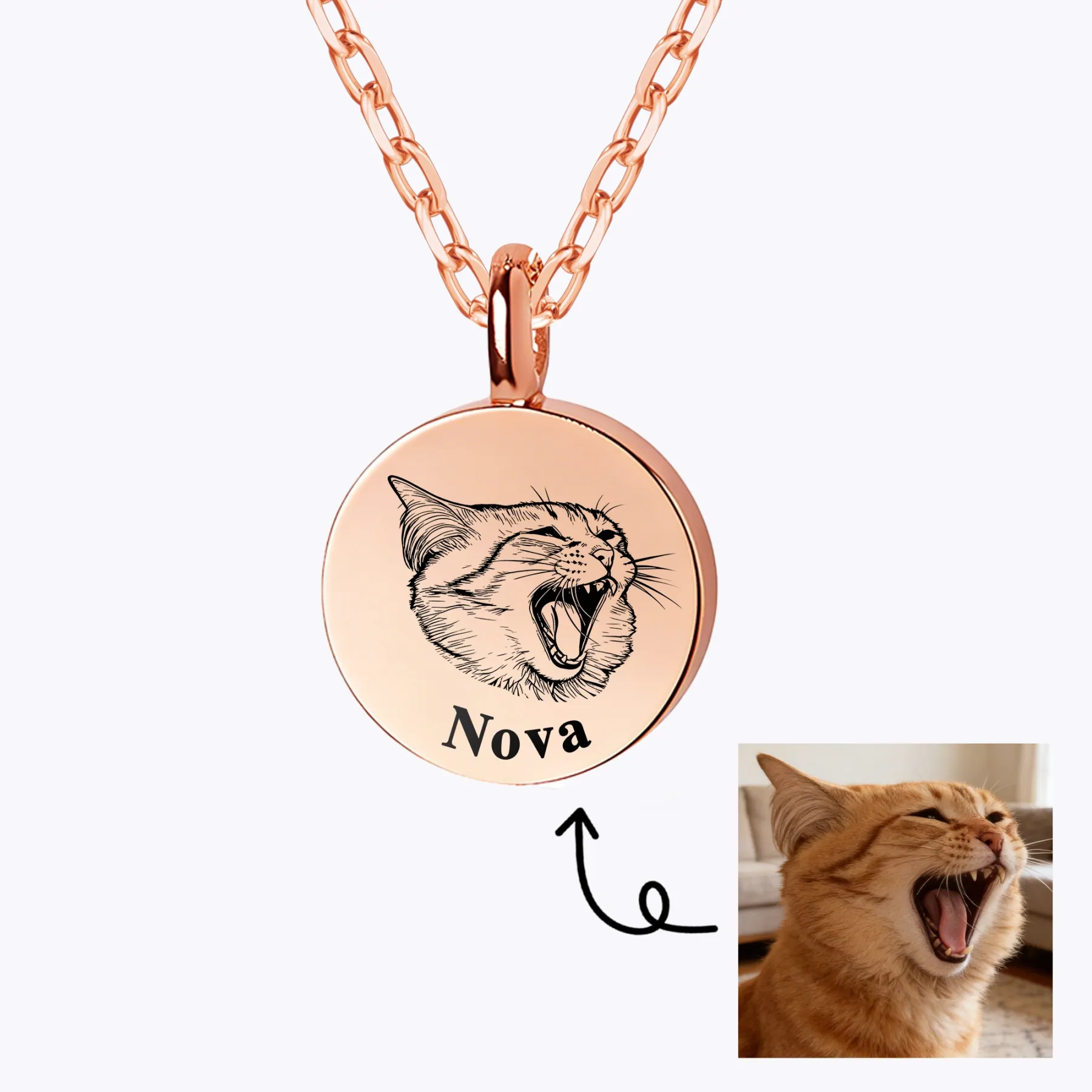 Custom Pet Portrait Round Cremation Urn Necklace for Ashes Cremation