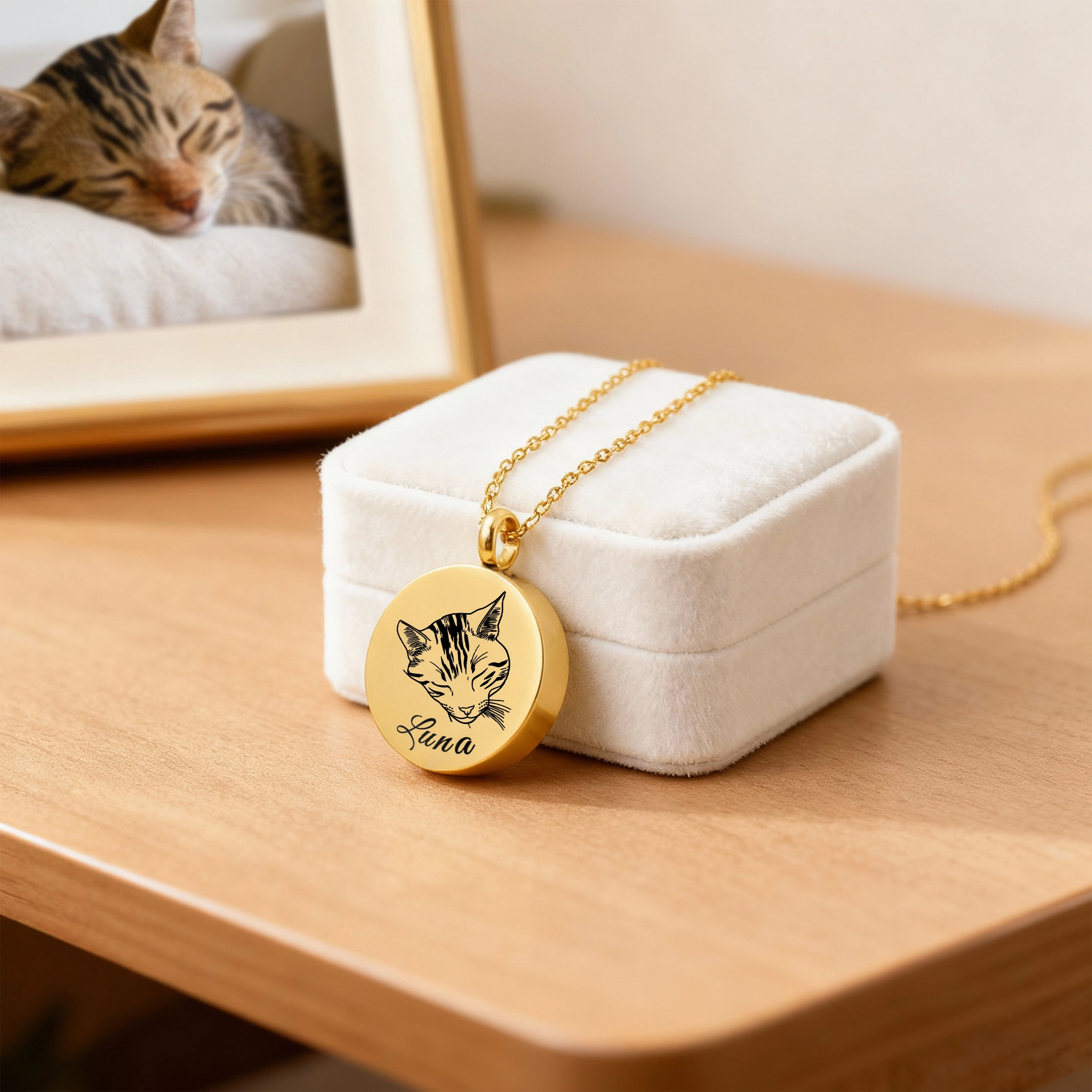 Custom Pet Portrait Round Cremation Urn Necklace for Ashes Cremation