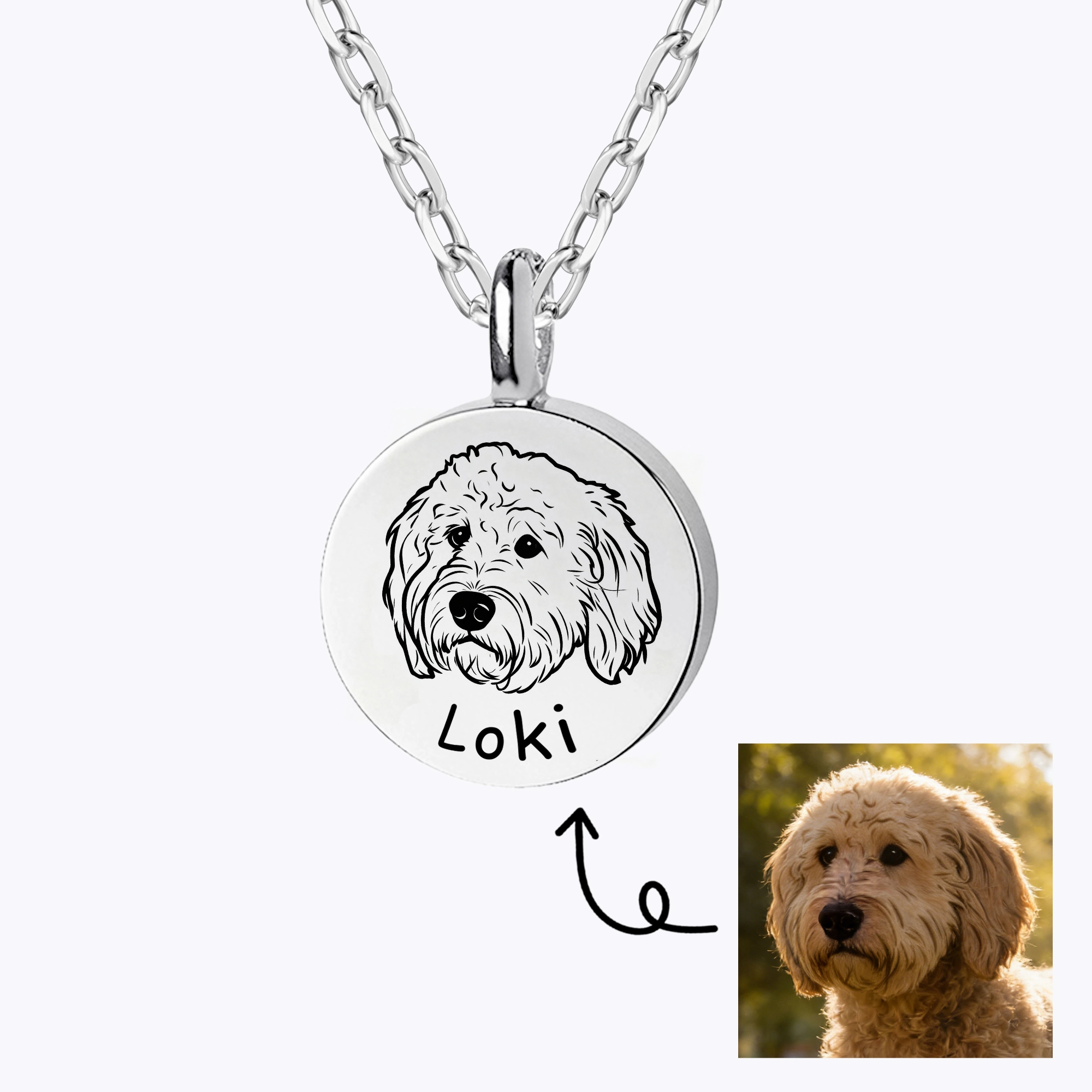 Custom Pet Portrait Round Cremation Urn Necklace for Ashes Cremation