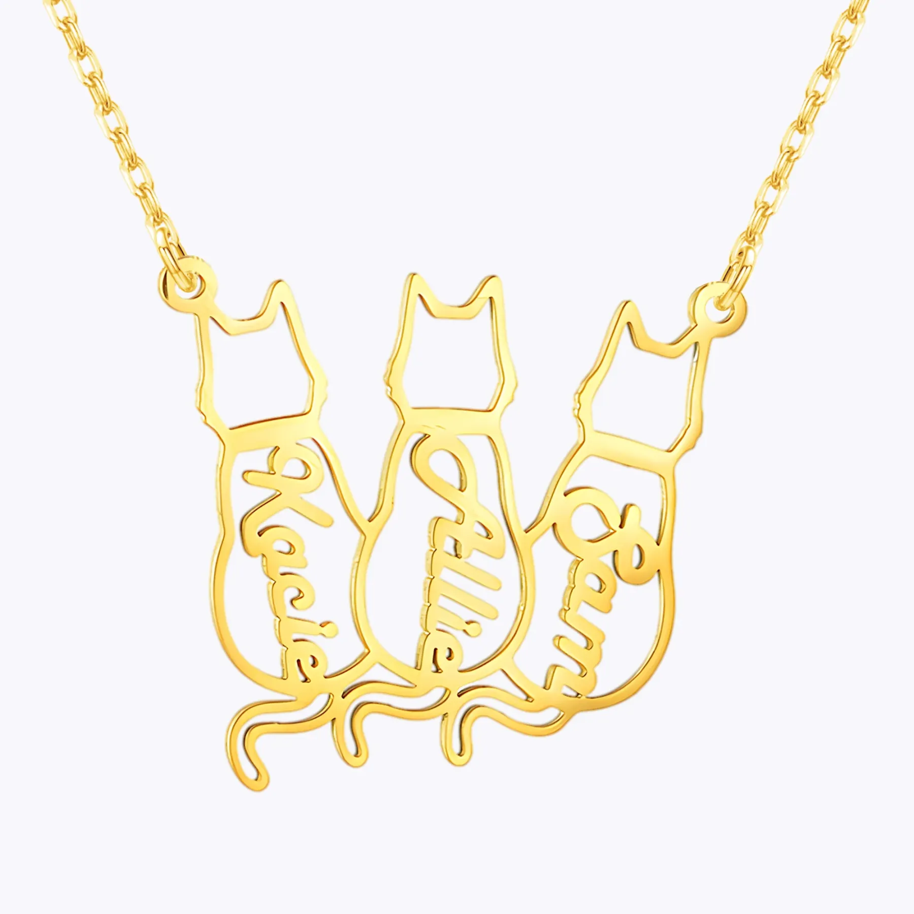 Custom 1–6 Cat Back Outline Name Necklace