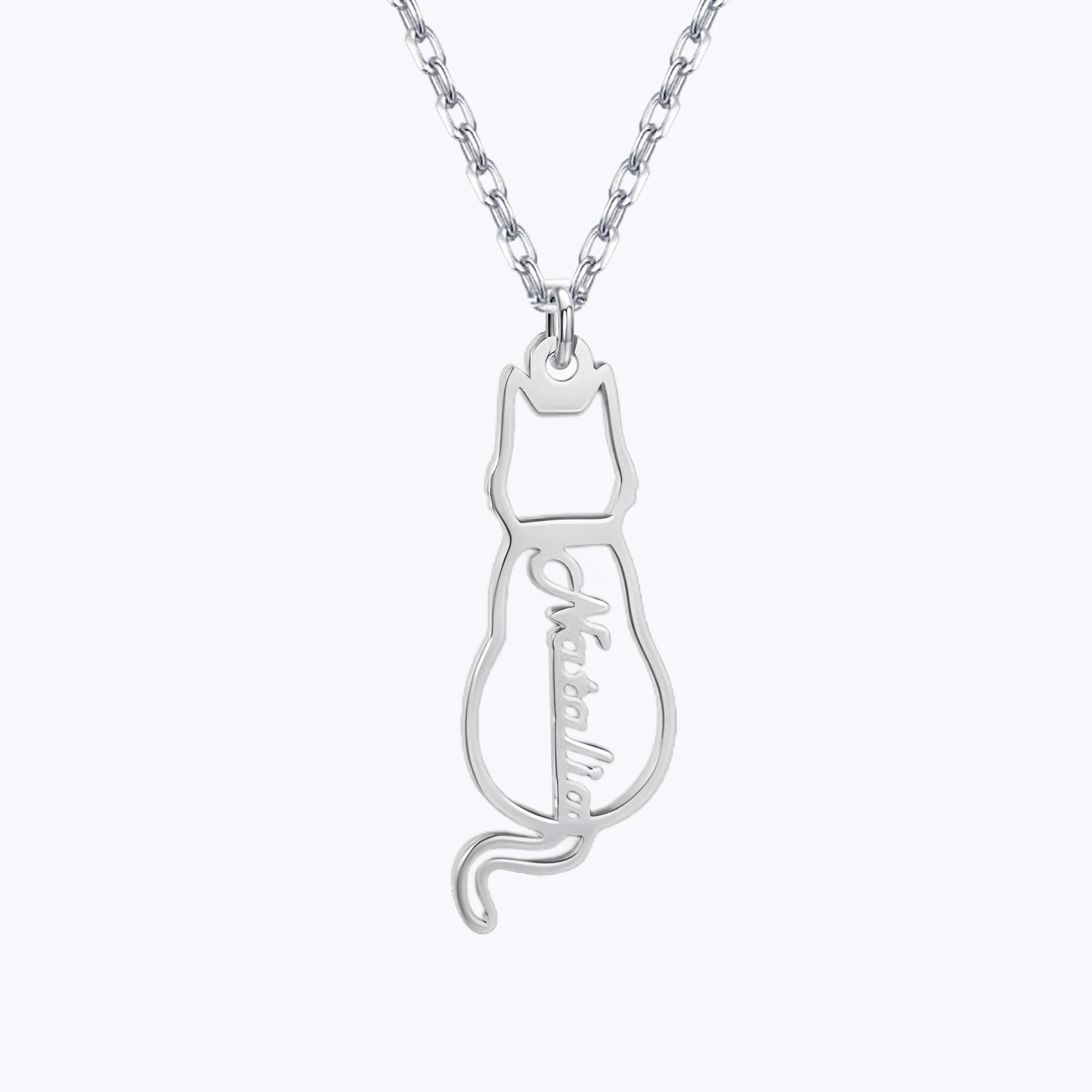Custom 1–6 Cat Back Outline Name Necklace