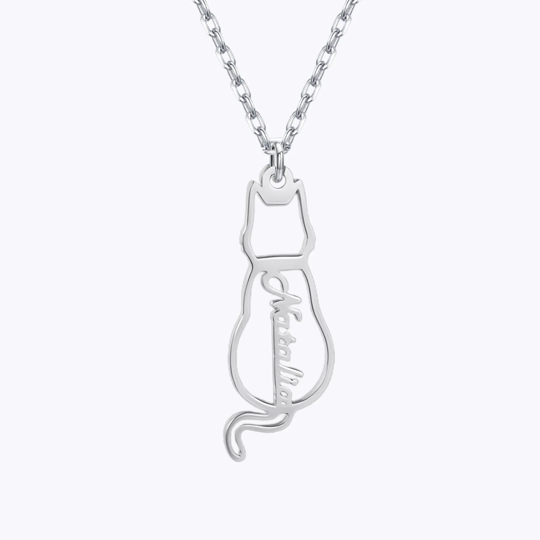 Custom 1–6 Cat Back Outline Name Necklace