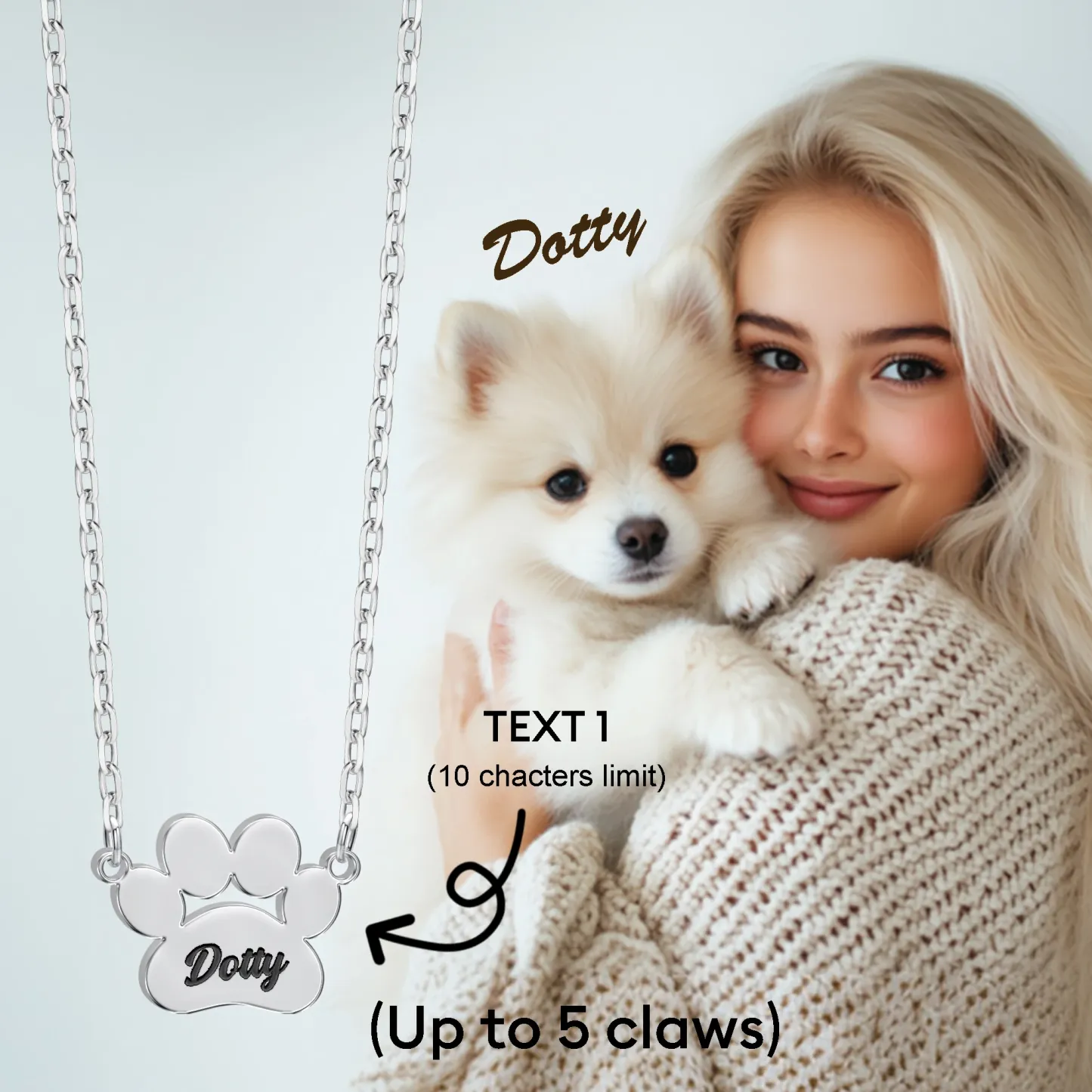 Custom 1–6 Paw Prints and Name Necklace for Pet Lovers
