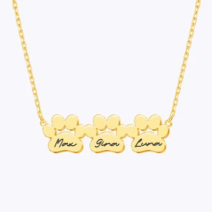 Custom 1–6 Paw Prints and Name Necklace for Pet Lovers