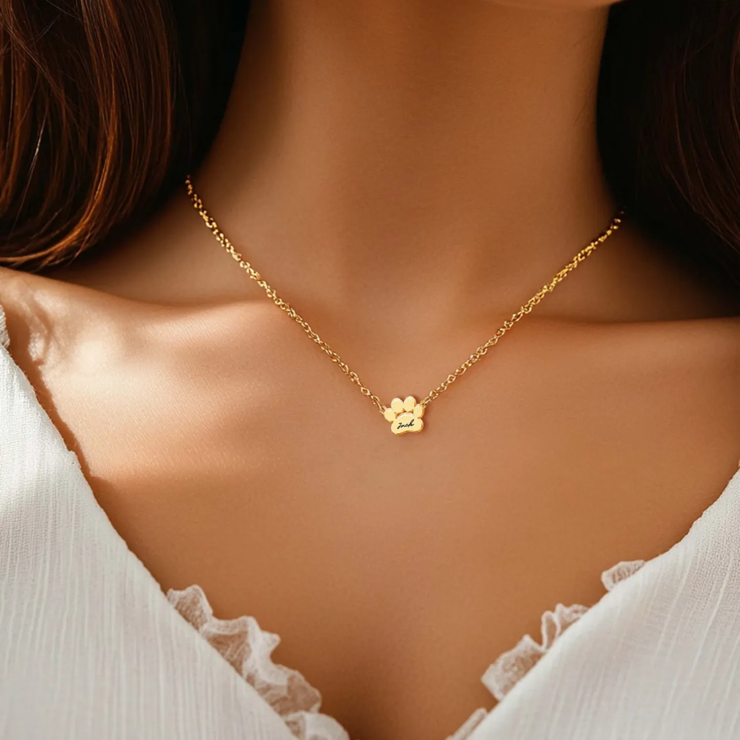 Custom 1–6 Paw Prints and Name Necklace for Pet Lovers