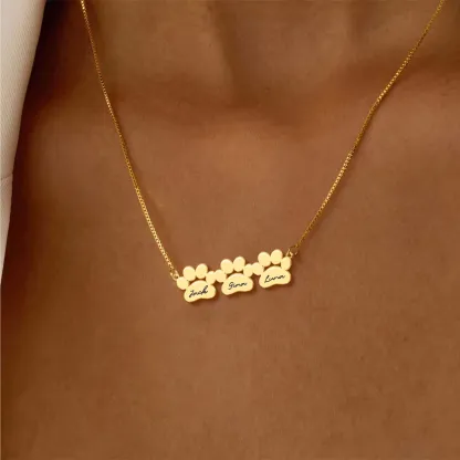 Custom 1–6 Paw Prints and Name Necklace for Pet Lovers