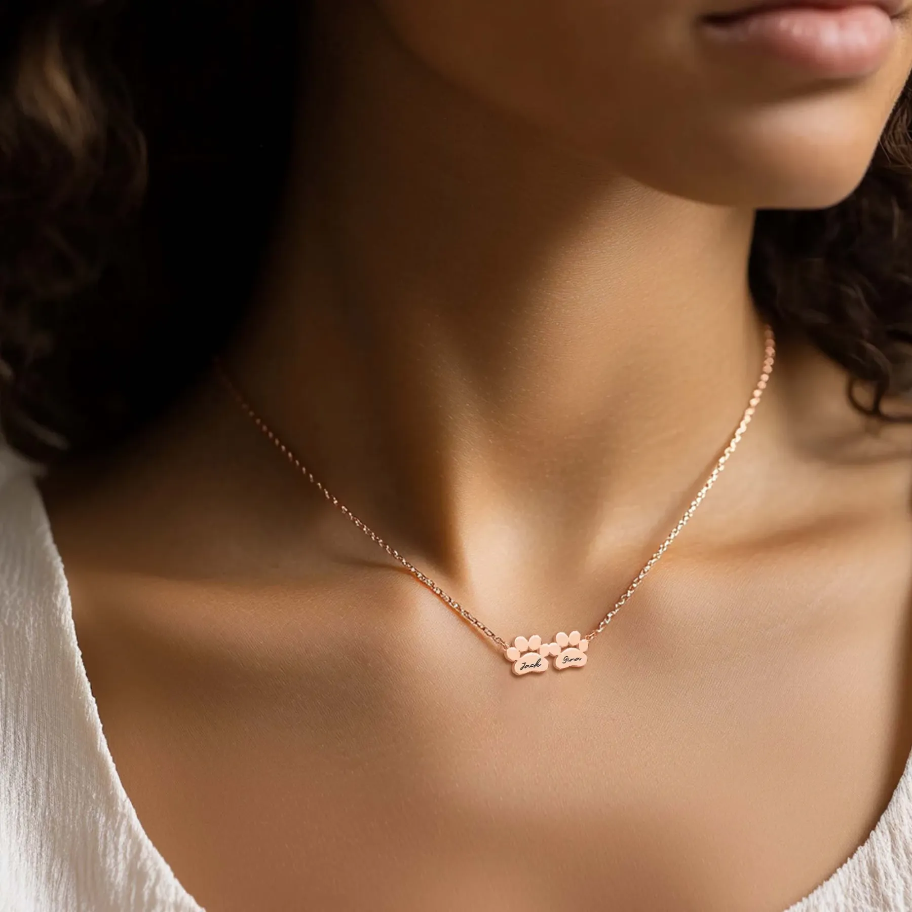 Custom 1–6 Paw Prints and Name Necklace for Pet Lovers