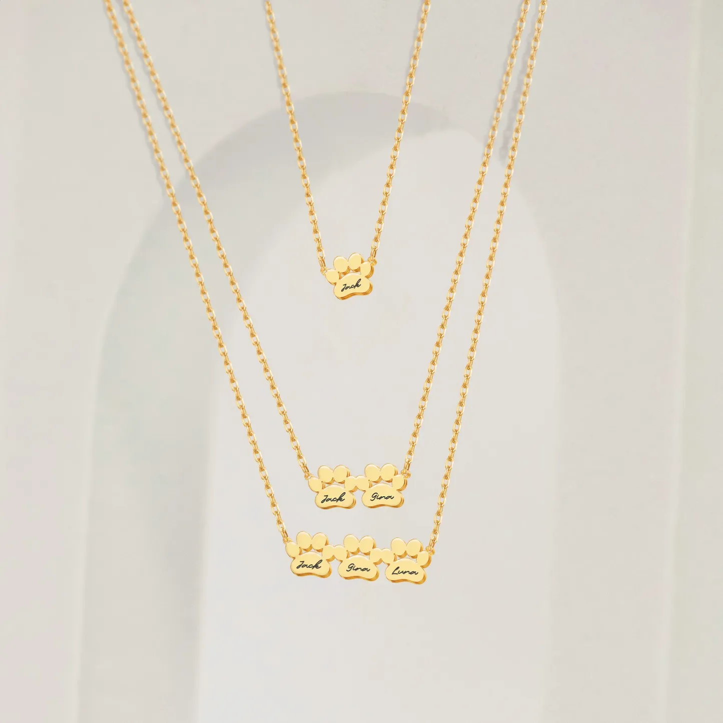 Custom 1–6 Paw Prints and Name Necklace for Pet Lovers