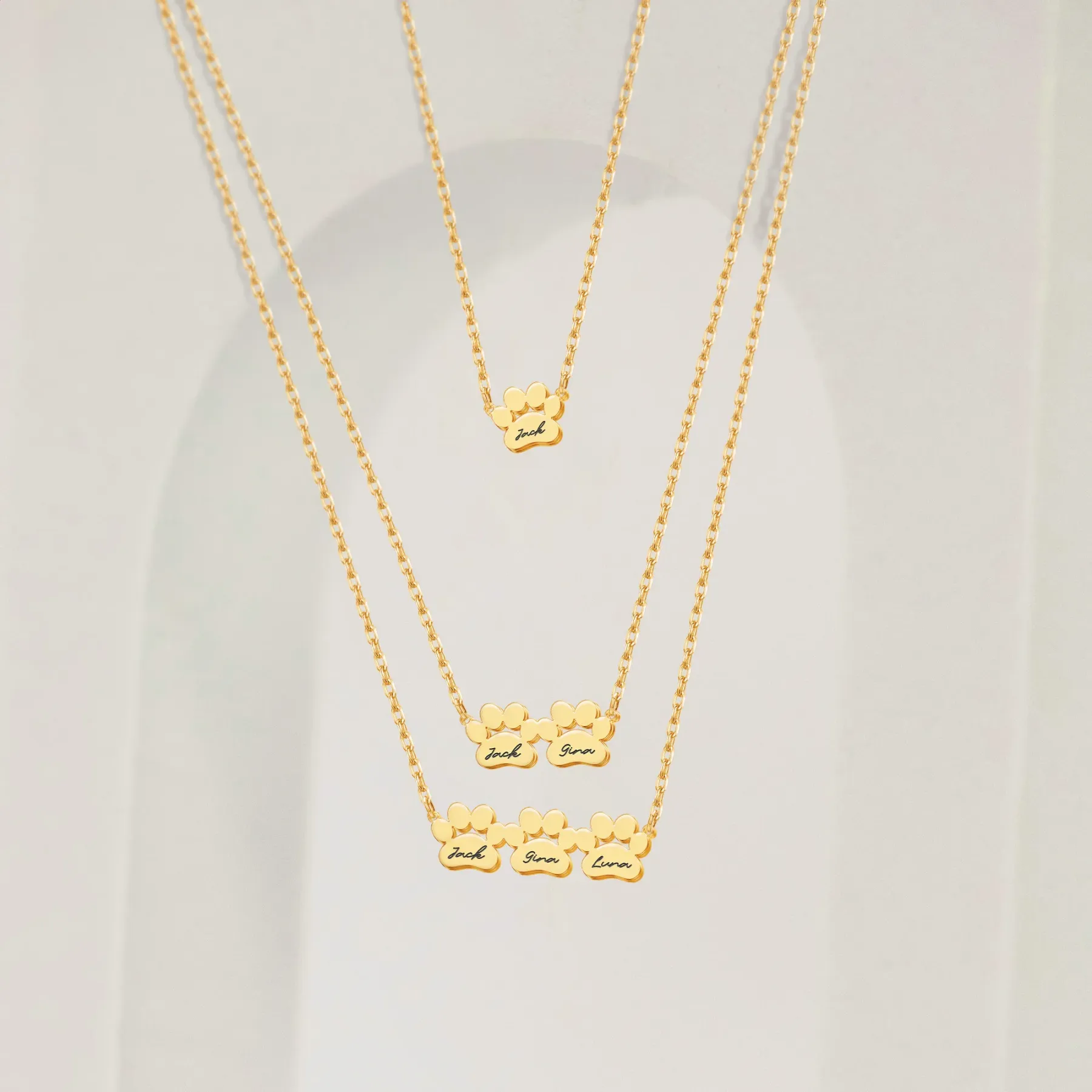 Custom 1–6 Paw Prints and Name Necklace for Pet Lovers