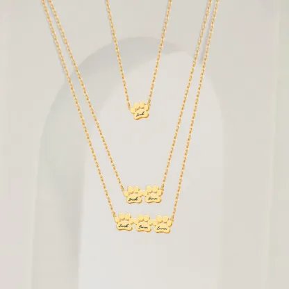 Custom 1–6 Paw Prints and Name Necklace for Pet Lovers