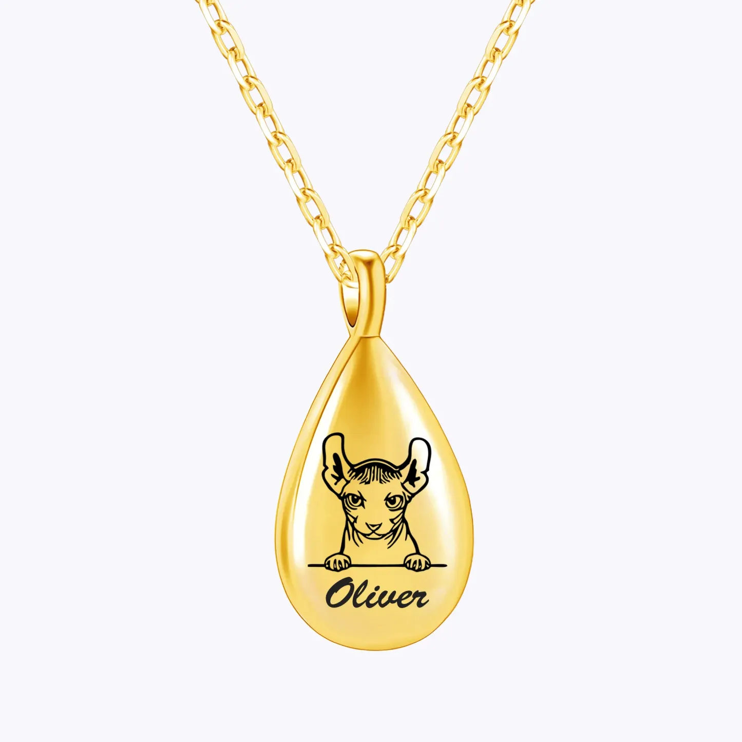 Custom Teardrop Pet Memorial Urn Necklace with Engraved Portrait & Name