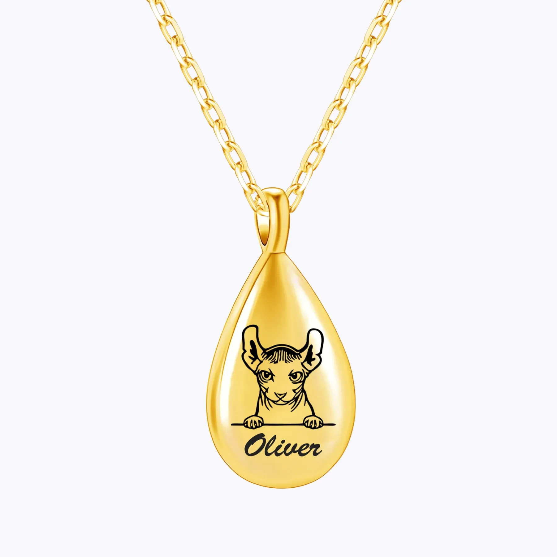 Custom Teardrop Pet Memorial Urn Necklace with Engraved Portrait & Name