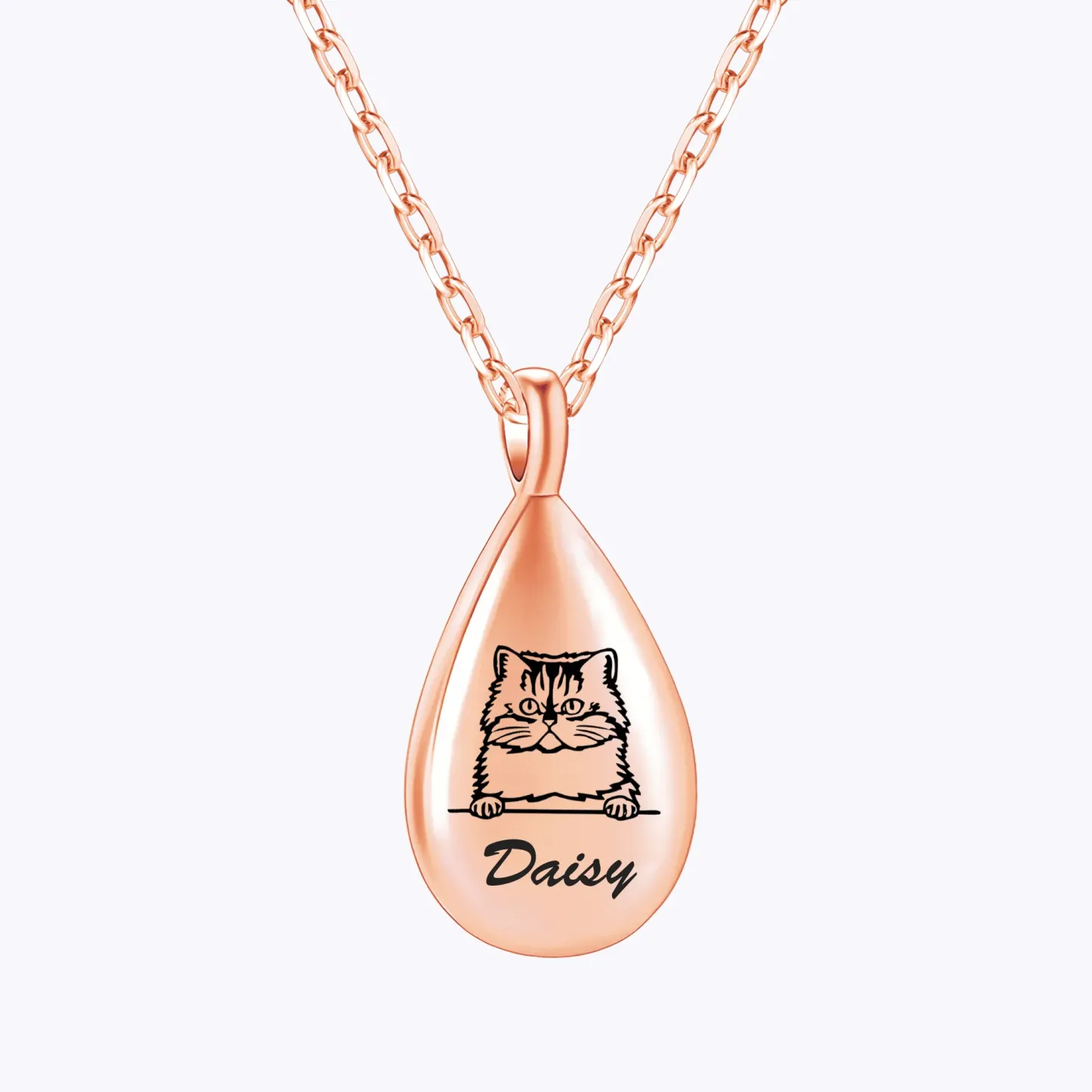 Custom Teardrop Pet Memorial Urn Necklace with Engraved Portrait & Name