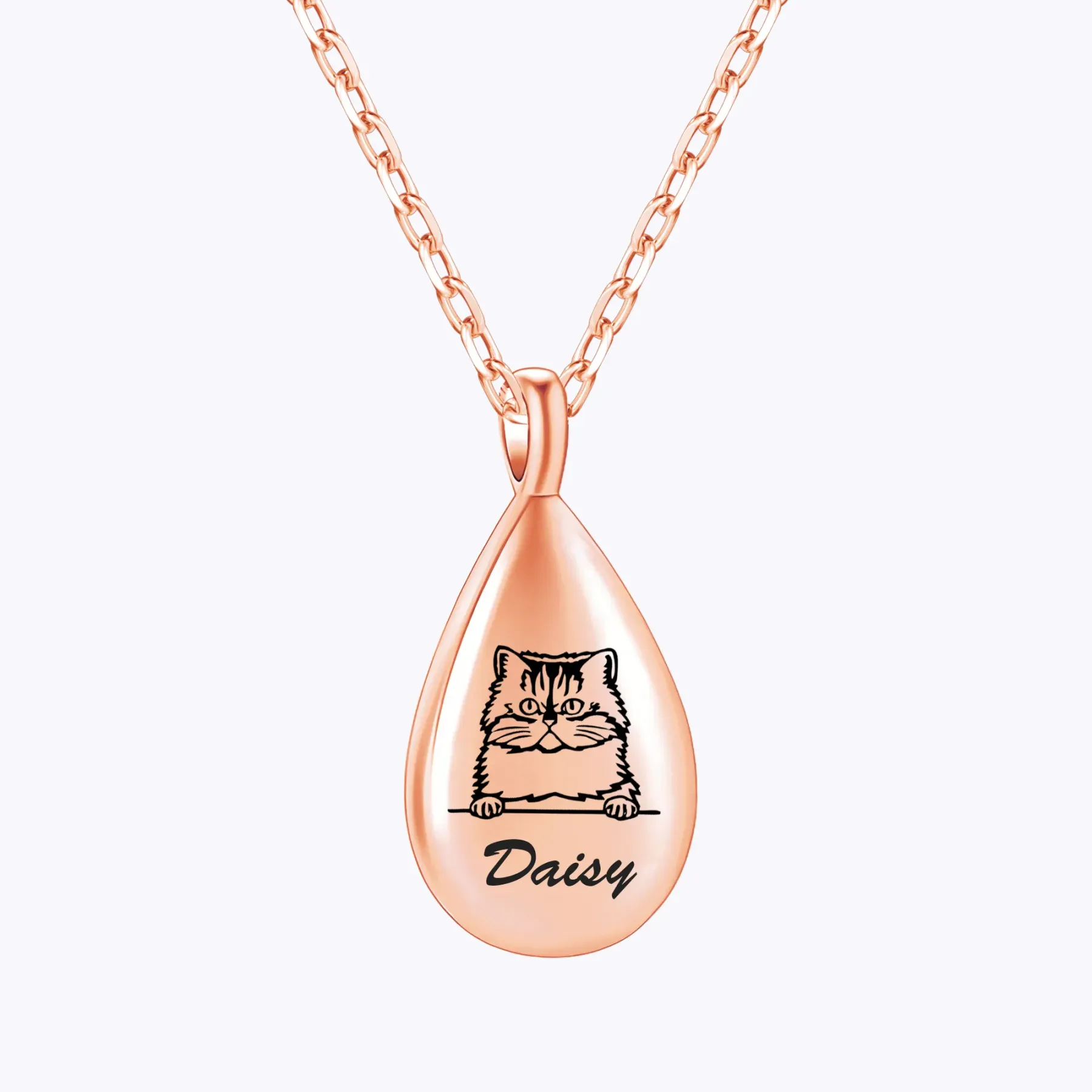 Custom Teardrop Pet Memorial Urn Necklace with Engraved Portrait & Name