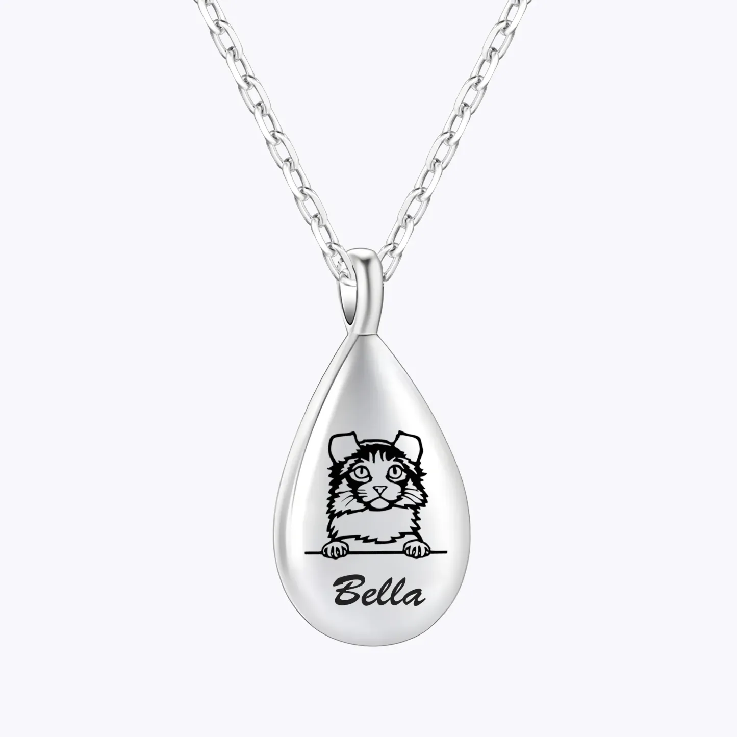 Custom Teardrop Pet Memorial Urn Necklace with Engraved Portrait & Name