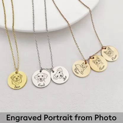 Custom Round Pendant Necklace with Pet Portrait & Name