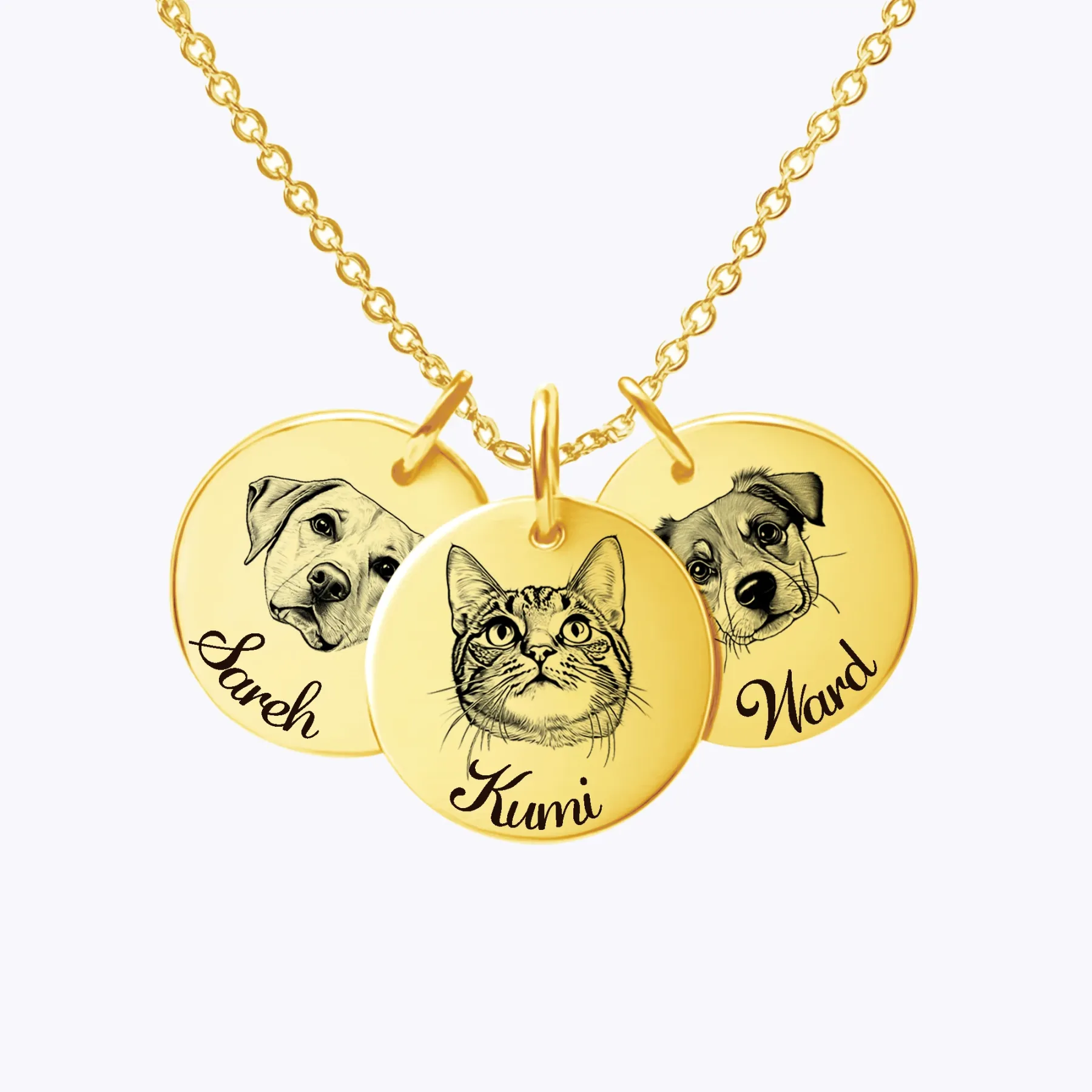 Custom Round Pendant Necklace with Pet Portrait & Name