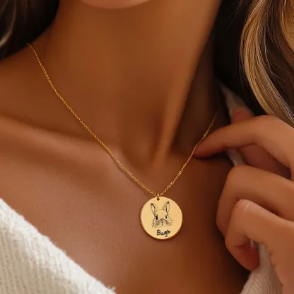 Custom Round Pendant Necklace with Pet Portrait & Name