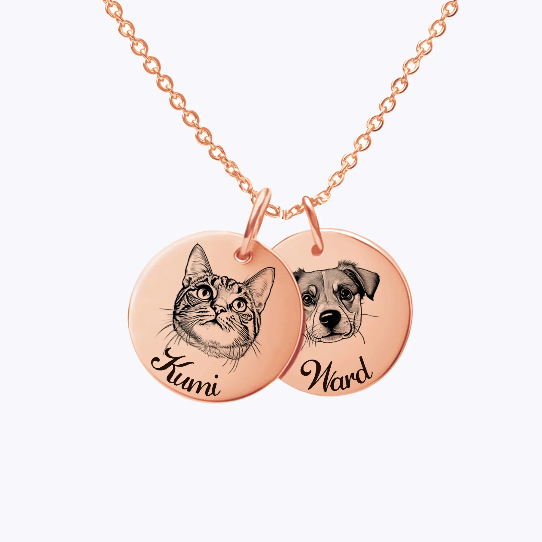 Custom Round Pendant Necklace with Pet Portrait & Name