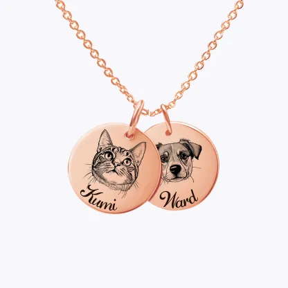 Custom Round Pendant Necklace with Pet Portrait & Name