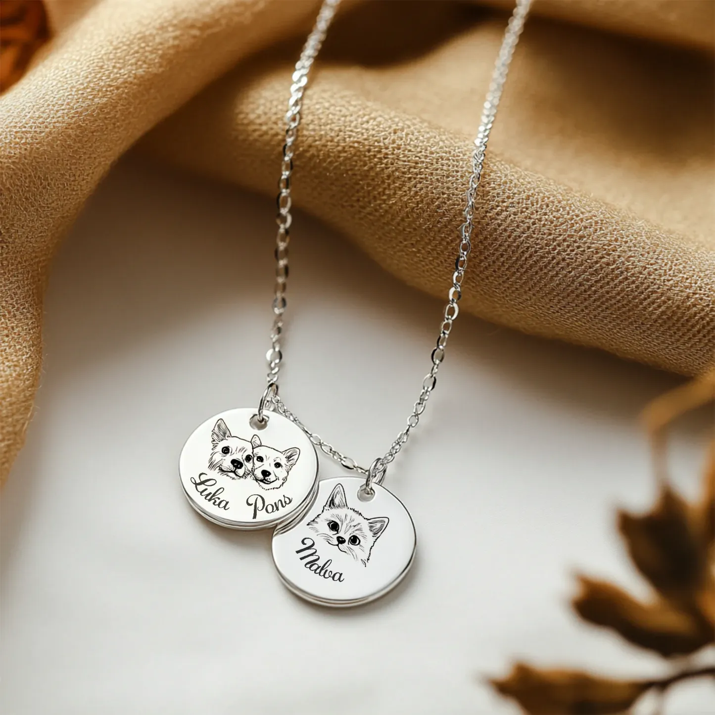 Custom Round Pendant Necklace with Pet Portrait & Name